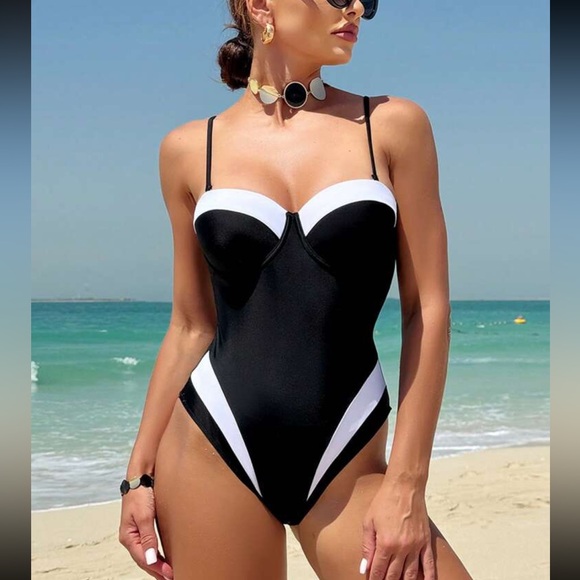 Luxe color block one piece swimsuit